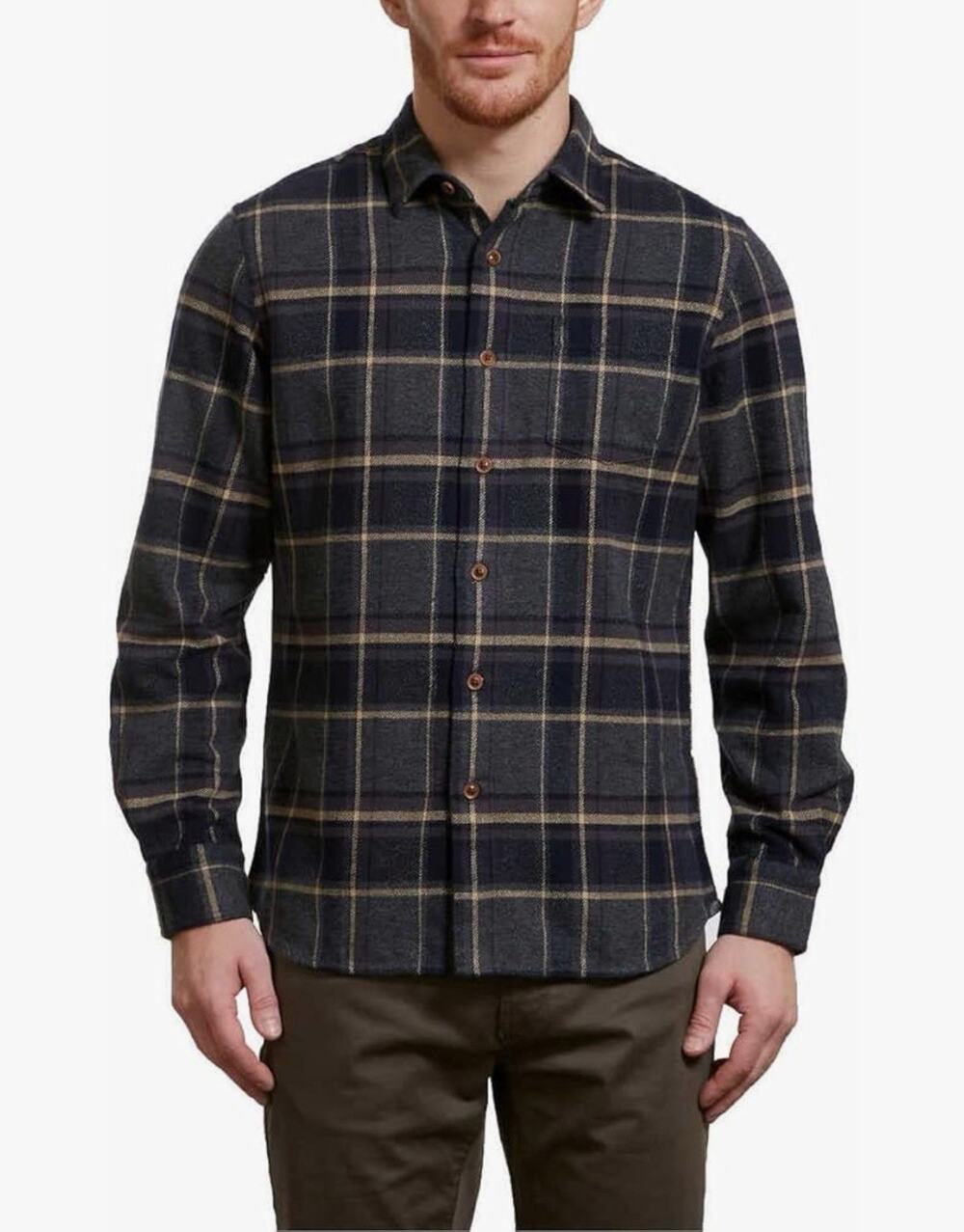Grayers Heritage Mens Flannel Shirt Grunge Winter - Gray Blue Plaid, Size XL